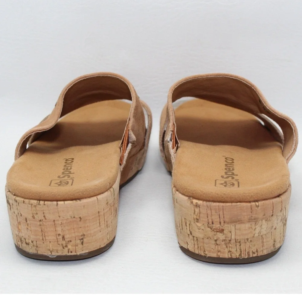Spenco Womens Tan‎ Suede Studded Cork Wedge Orthotic Slide Sandals Size 7D